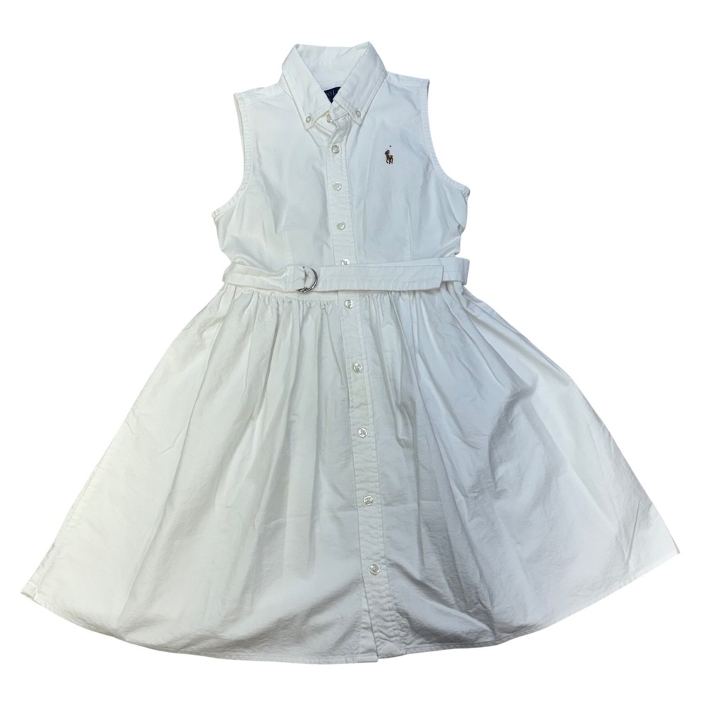 Polo Ralph Lauren Sleeveless Shirtdress White Cotton Preppy Classic Kids Size 10